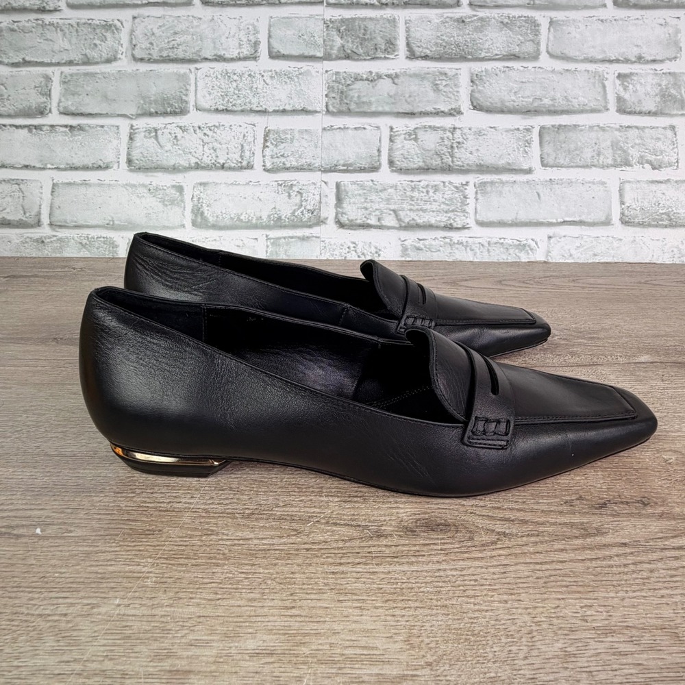 BCBGMAXAZRIA Penny Loafer Square Toe Gold Heel Black Womens 7